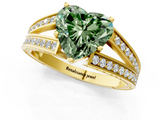Yellow gold Fancy Green Heart  Cut Split Shank Pave Diamond Ring with Four-Prong Setting_1