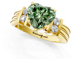 Yellow gold Fancy Green Heart  Cut Three-Stone Channel Set Ring with Bar Prongs_1