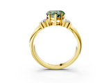 Yellow gold Fancy Green Heart  Cut Three-Stone Channel Set Ring with Bar Prongs_3