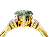 Yellow gold Fancy Green Heart  Cut Three-Stone Channel Set Ring with Bar Prongs_4