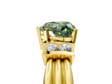 Yellow gold Fancy Green Heart  Cut Three-Stone Channel Set Ring with Bar Prongs_5
