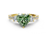 Yellow gold Fancy Green Heart  Cut Three-Stone Diamond Pavé Band with Prong Setting