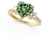 Yellow gold Fancy Green Heart  Cut Three-Stone Diamond Pavé Band with Prong Setting_1