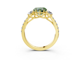Yellow gold Fancy Green Heart  Cut Three-Stone Diamond Pave Band with Prong Setting_20