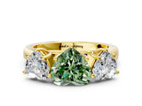 Yellow gold Fancy Green Heart Cut Three-Stone Diamond Ring with Prong Setting on a Classic Band_12