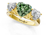 Yellow gold Fancy Green Heart Cut Three-Stone Diamond Ring with Prong Setting on a Classic Band_13