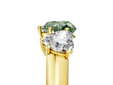 Yellow gold Fancy Green Heart Cut Three-Stone Diamond Ring with Prong Setting on a Classic Band_17