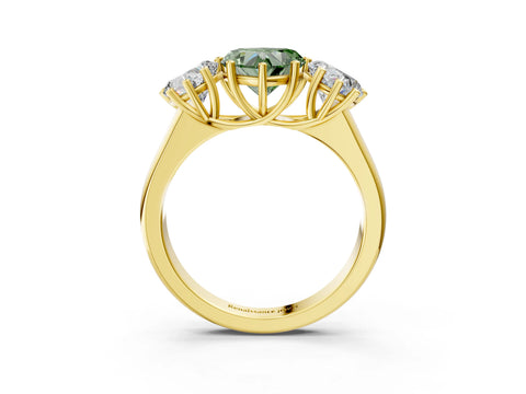 Yellow gold Fancy Green Heart Cut Three-Stone Diamond Ring with Prong Setting on a Classic Band_3