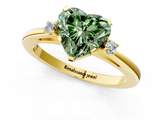 Yellow gold Fancy Green Heart  Cut Three-Stone Solitaire Ring with Round Accent Diamonds and Four-Prong Setting_1