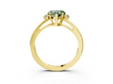 Yellow gold Fancy Green Heart  Cut Three-Stone Solitaire Ring with Round Accent Diamonds and Four-Prong Setting_3