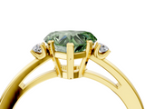 Yellow gold Fancy Green Heart  Cut Three-Stone Solitaire Ring with Round Accent Diamonds and Four-Prong Setting_4