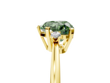 Yellow gold Fancy Green Heart  Cut Three-Stone Solitaire Ring with Round Accent Diamonds and Four-Prong Setting_5