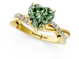 Yellow gold Fancy Green Heart  Cut Twist Band Solitaire Diamond Ring with Pavé Setting_4