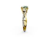 Yellow gold Fancy Green Heart  Cut Twist Band Solitaire Diamond Ring with Pavé Setting_5