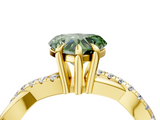 Yellow gold Fancy Green Heart  Cut Twist Band Solitaire Diamond Ring with Pavé Setting_7