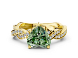 Yellow gold Fancy Green Heart  Cut Twisted Pavé Band Solitaire Ring with Four-Prong Setting