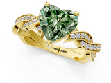 Yellow gold Fancy Green Heart  Cut Twisted Pavé Band Solitaire Ring with Four-Prong Setting_1