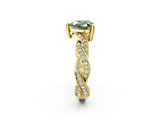 Yellow gold Fancy Green Heart  Cut Twisted Pavé Band Solitaire Ring with Four-Prong Setting_2