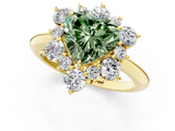 Yellow gold Fancy Green Heart  Diamond Cluster Halo Ring with Solitaire Band and Four-Prong Setting_1