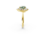 Yellow gold Fancy Green Heart  Diamond Cluster Halo Ring with Solitaire Band and Four-Prong Setting_2