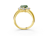 Yellow gold Fancy Green Heart  Diamond Cluster Halo Ring with Solitaire Band and Four-Prong Setting_3
