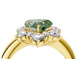 Yellow gold Fancy Green Heart  Diamond Cluster Halo Ring with Solitaire Band and Four-Prong Setting_4