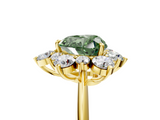 Yellow gold Fancy Green Heart  Diamond Cluster Halo Ring with Solitaire Band and Four-Prong Setting_5