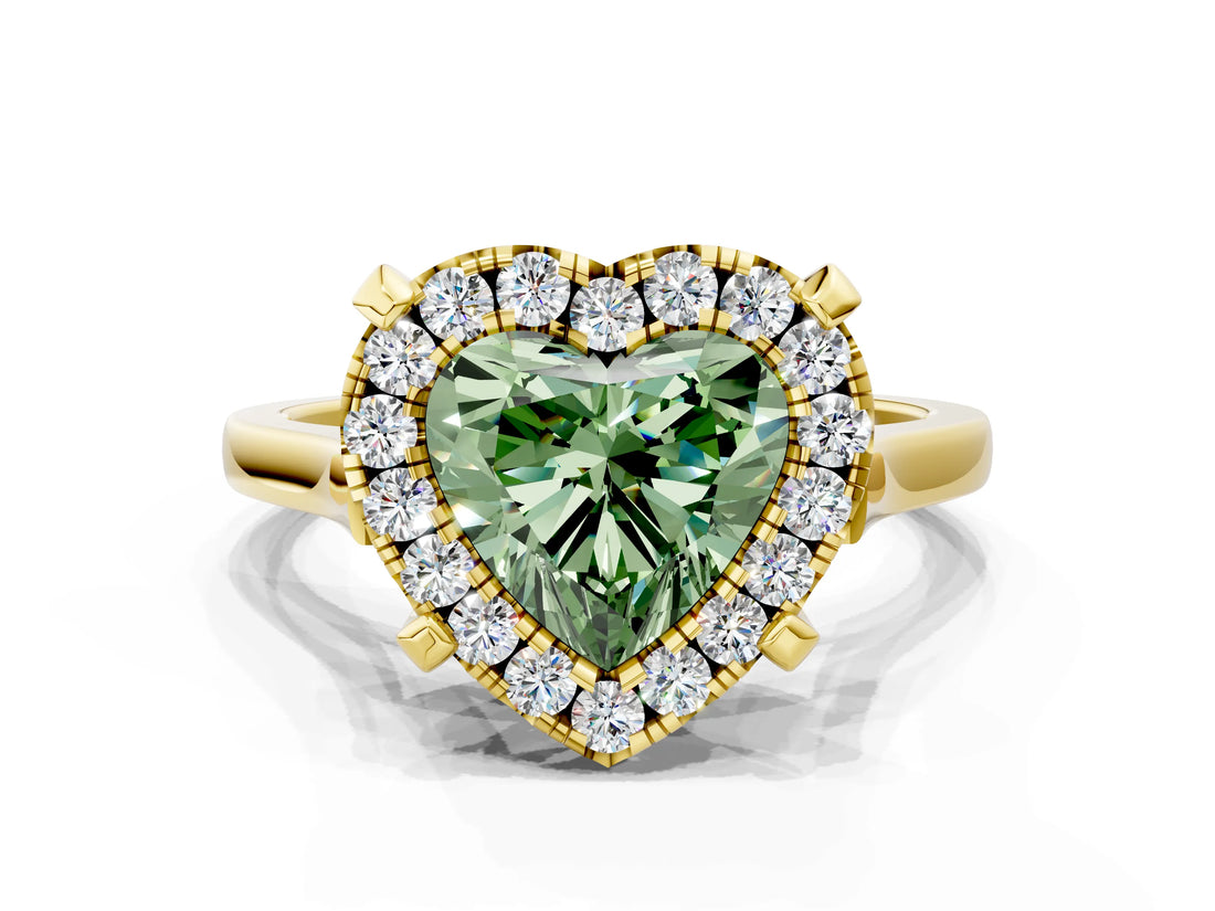 Yellow gold Fancy Green Heart  Diamond Cluster Halo Solitaire with Four-Prong Setting_23