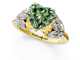 Yellow gold Fancy Green Heart  Diamond Cluster Leaf Design Ring with Prong Setting_1