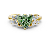 Yellow gold Fancy Green Heart  Diamond Floral Cluster Ring with Solitaire Band and Prong Setting