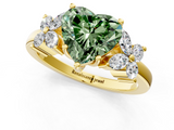 Yellow gold Fancy Green Heart  Diamond Floral Cluster Ring with Solitaire Band and Prong Setting_1