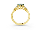 Yellow gold Fancy Green Heart  Diamond Floral Cluster Ring with Solitaire Band and Prong Setting_3