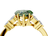 Yellow gold Fancy Green Heart  Diamond Floral Cluster Ring with Solitaire Band and Prong Setting_4