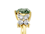 Yellow gold Fancy Green Heart  Diamond Floral Cluster Ring with Solitaire Band and Prong Setting_5