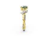 Yellow gold Fancy Green Heart  Diamond Floral Vine Solitaire Engagement Ring_2