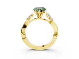 Yellow gold Fancy Green Heart  Diamond Floral Vine Solitaire Engagement Ring_3