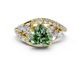 Yellow gold Fancy Green Heart  Diamond Halo Ring with Marquise and Pavé Band in Prong Setting