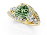 Yellow gold Fancy Green Heart  Diamond Halo Ring with Marquise and Pavé Band in Prong Setting_1