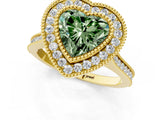 Yellow gold Fancy Green Heart  Diamond Halo Ring with Milgrain Frame and Pavé Band_29