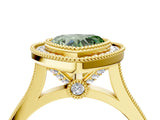 Yellow gold Fancy Green Heart  Diamond Halo Ring with Milgrain Frame and Pavé Band_32
