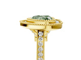 Yellow gold Fancy Green Heart  Diamond Halo Ring with Milgrain Frame and Pavé Band_33