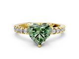 Yellow gold Fancy Green Heart  Diamond Pavé Band Solitaire with Four-Prong Setting