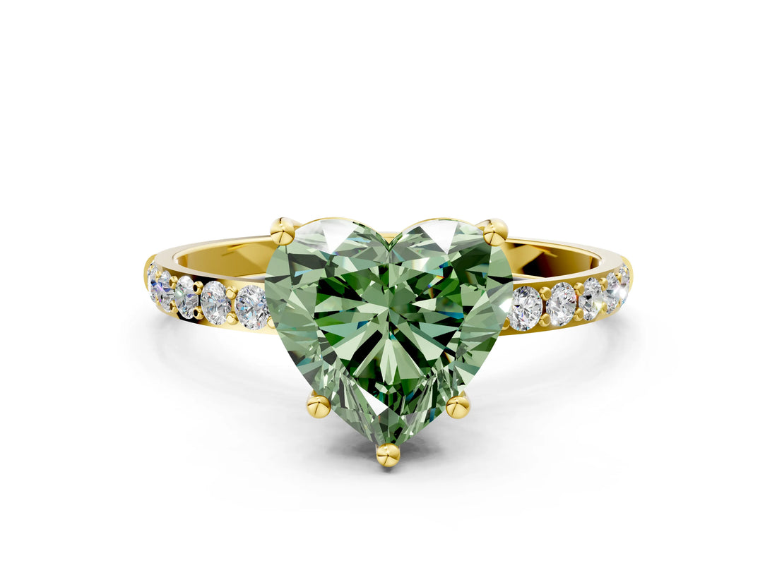 Yellow gold Fancy Green Heart  Diamond Pavé Band with Six-Prong Setting_31