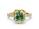 Yellow gold Fancy Green Heart  Diamond Pave Band with Floral Prong Setting_27