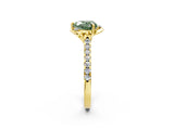 Yellow gold Fancy Green Heart  Diamond Pave Band with Floral Prong Setting_29
