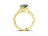 Yellow gold Fancy Green Heart  Diamond Pave Band with Floral Prong Setting_30