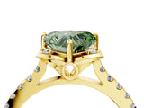 Yellow gold Fancy Green Heart  Diamond Pave Band with Floral Prong Setting_31