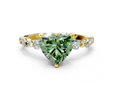 Yellow gold Fancy Green Heart  Diamond Prong Set Engagement Ring with Pave Band