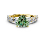 Yellow gold Fancy Green Heart  Diamond Prong Setting with Side Stones on a Pave Band