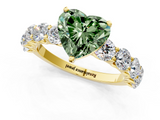 Yellow gold Fancy Green Heart  Diamond Prong Setting with Side Stones on a Pave Band_1